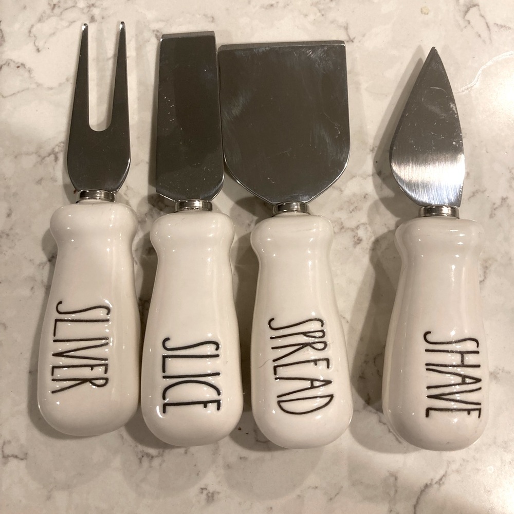 Rae Dunn White Cheese Knife Set with Silver Blades